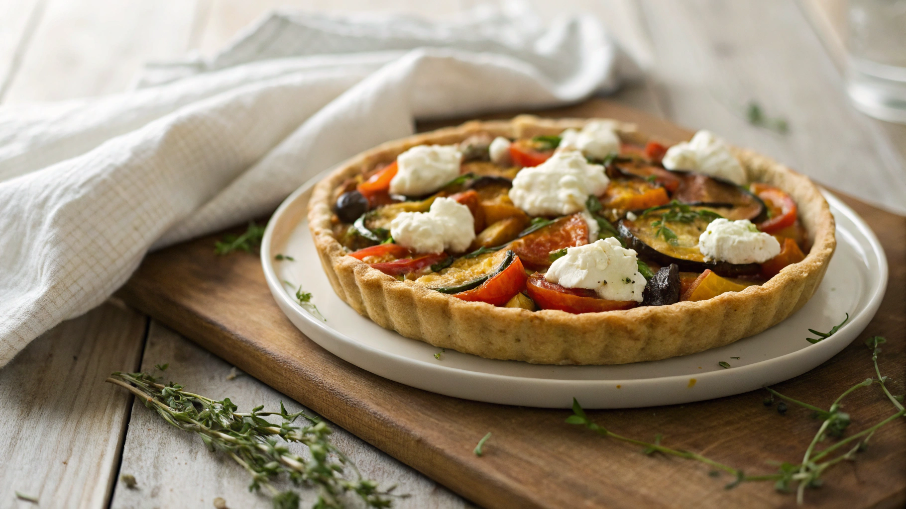 Low Carb Goats Cheese, Zucchini And Red Pepper Tart