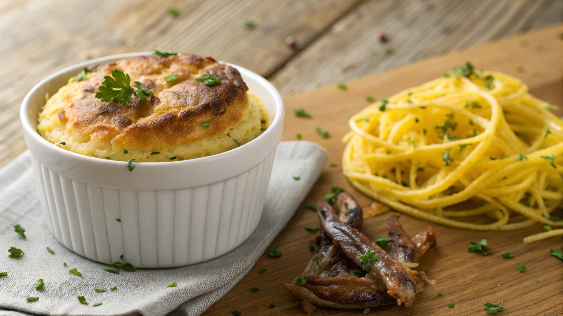 Keto Gouda Souffle w Anchovy Lemon Pasta