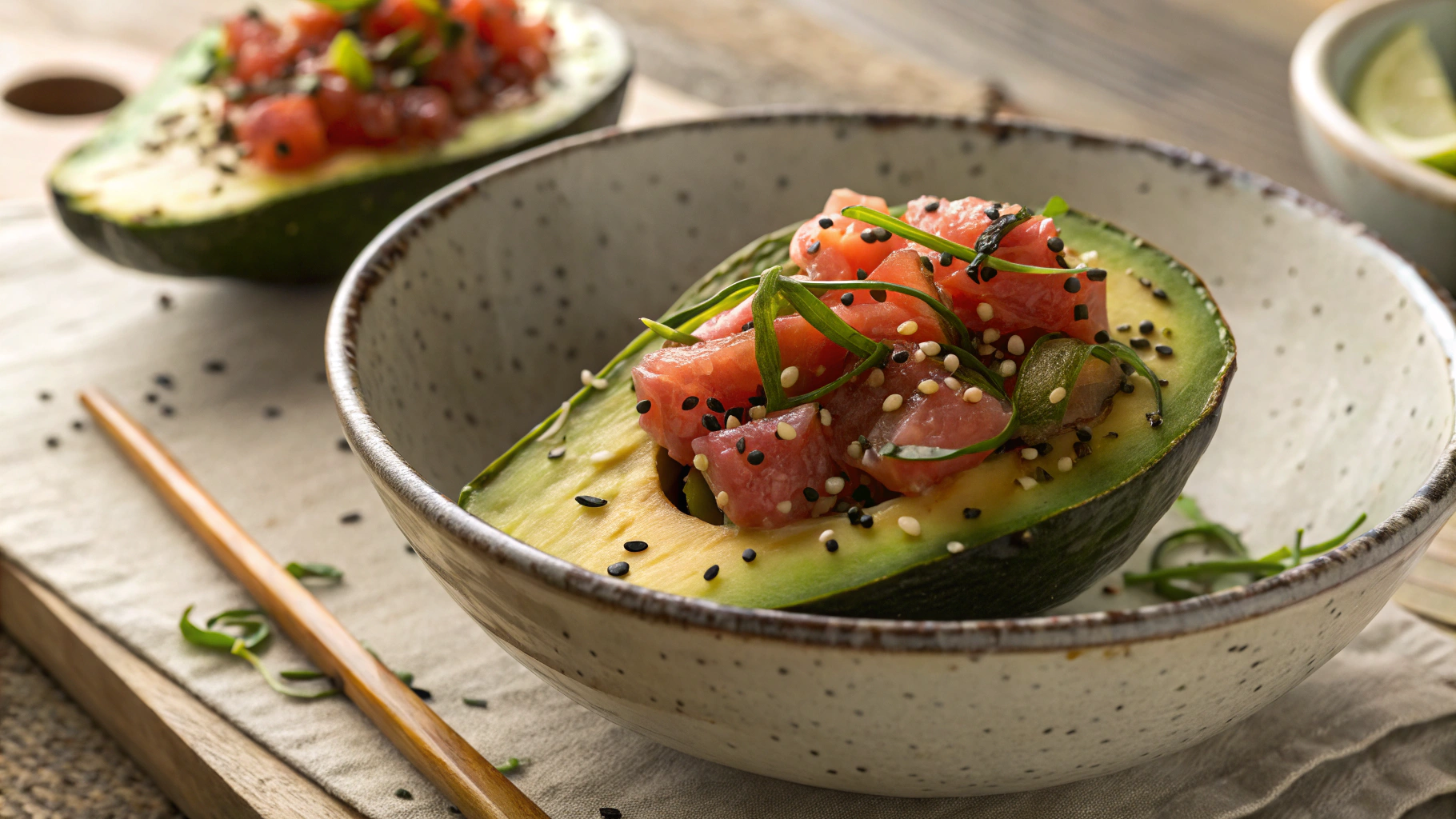 Keto Grilled Avocado Tuna Poke Boats