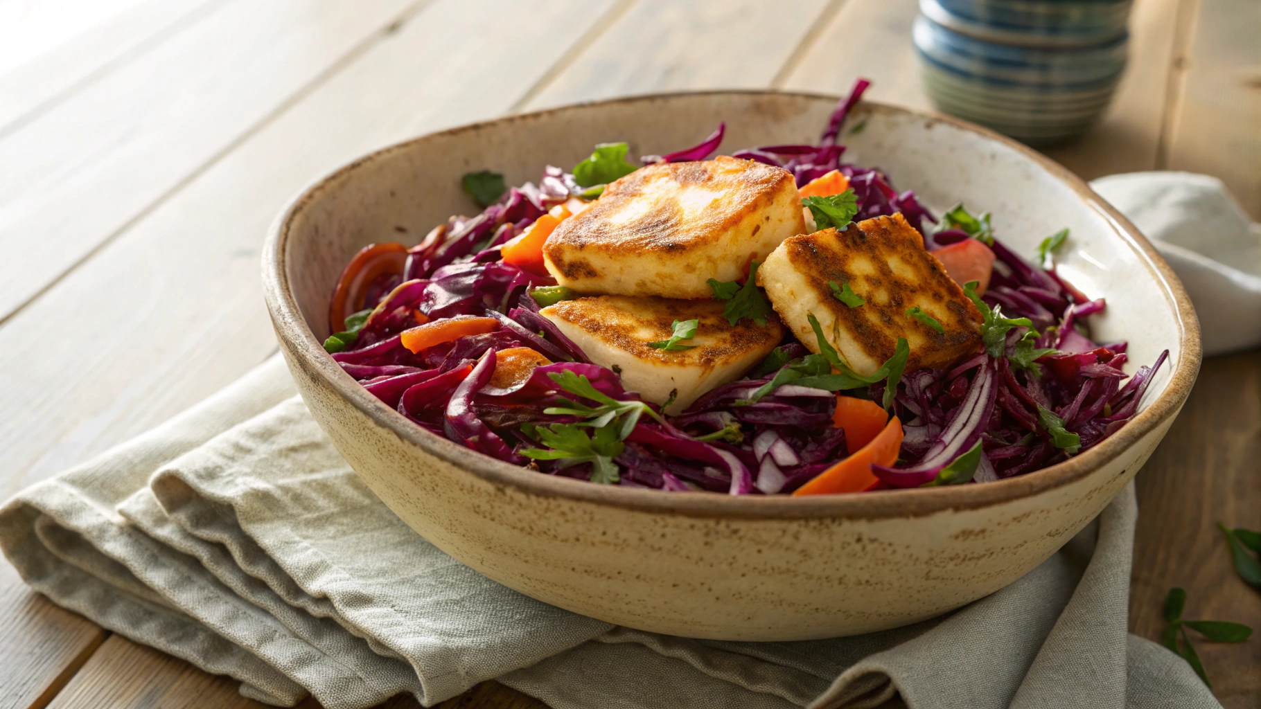 Low Carb Halloumi and Red Cabbage Salad