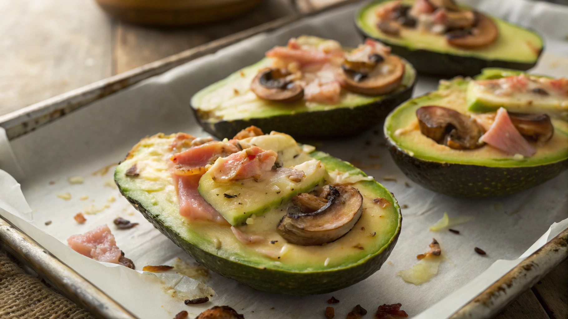 Low Carb Ham Mushroom Swiss Avocado Halves