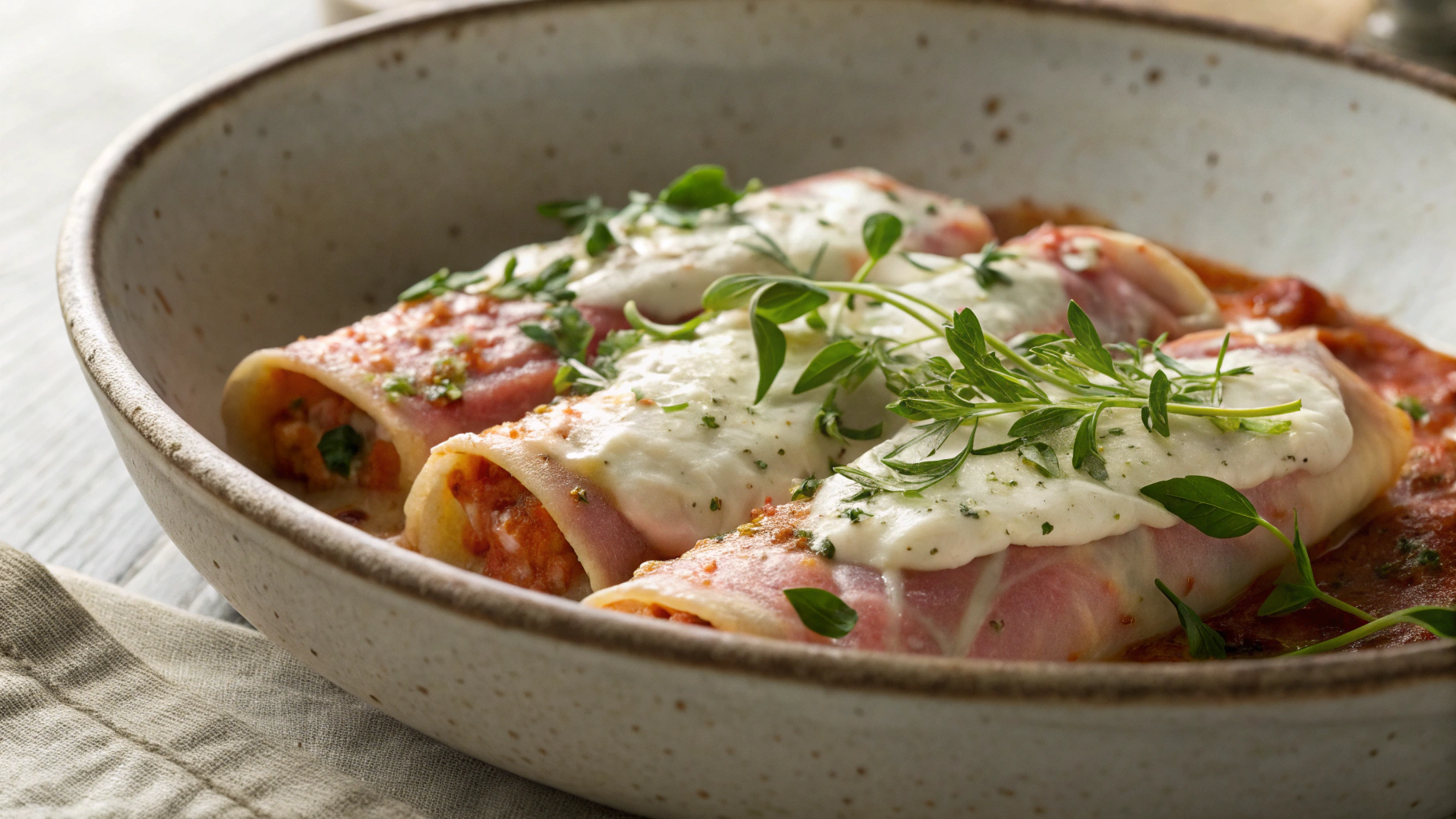 Low Carb Ham, Spinach and Ricotta Cannelloni
