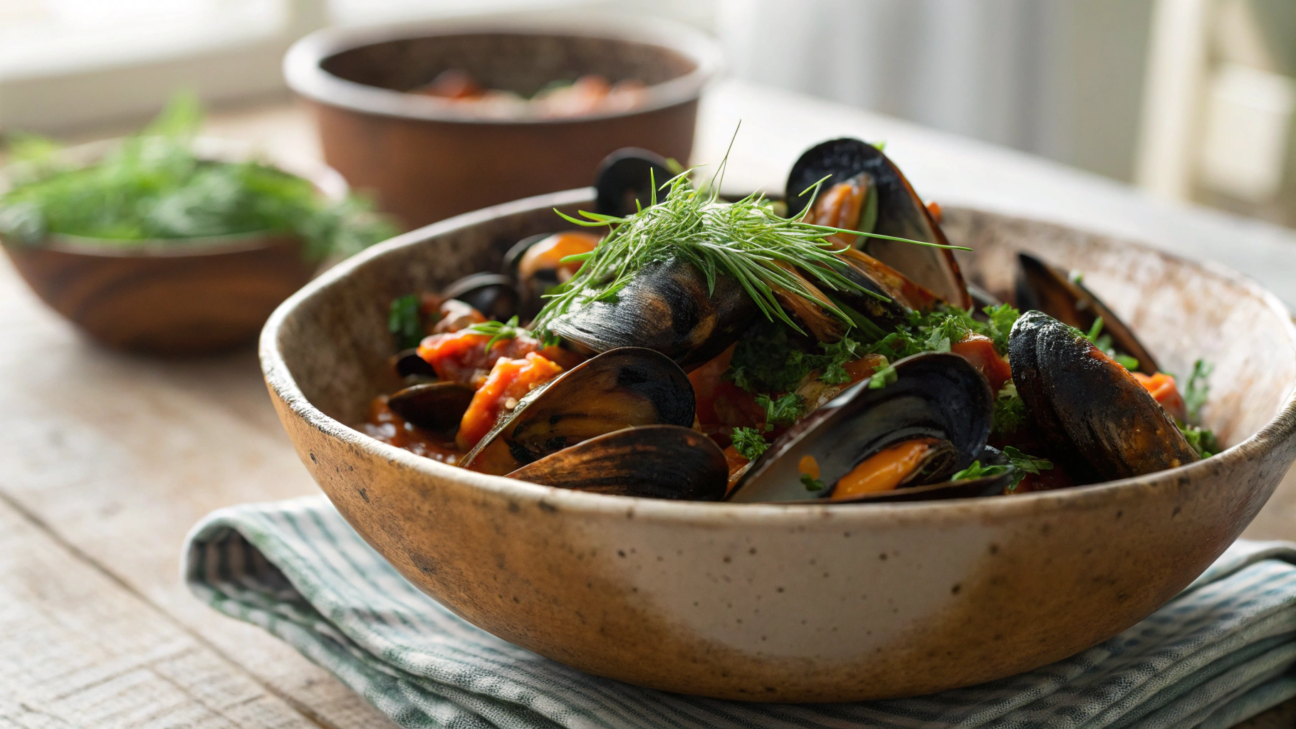 Low Carb Harissa Mussels With Dill
