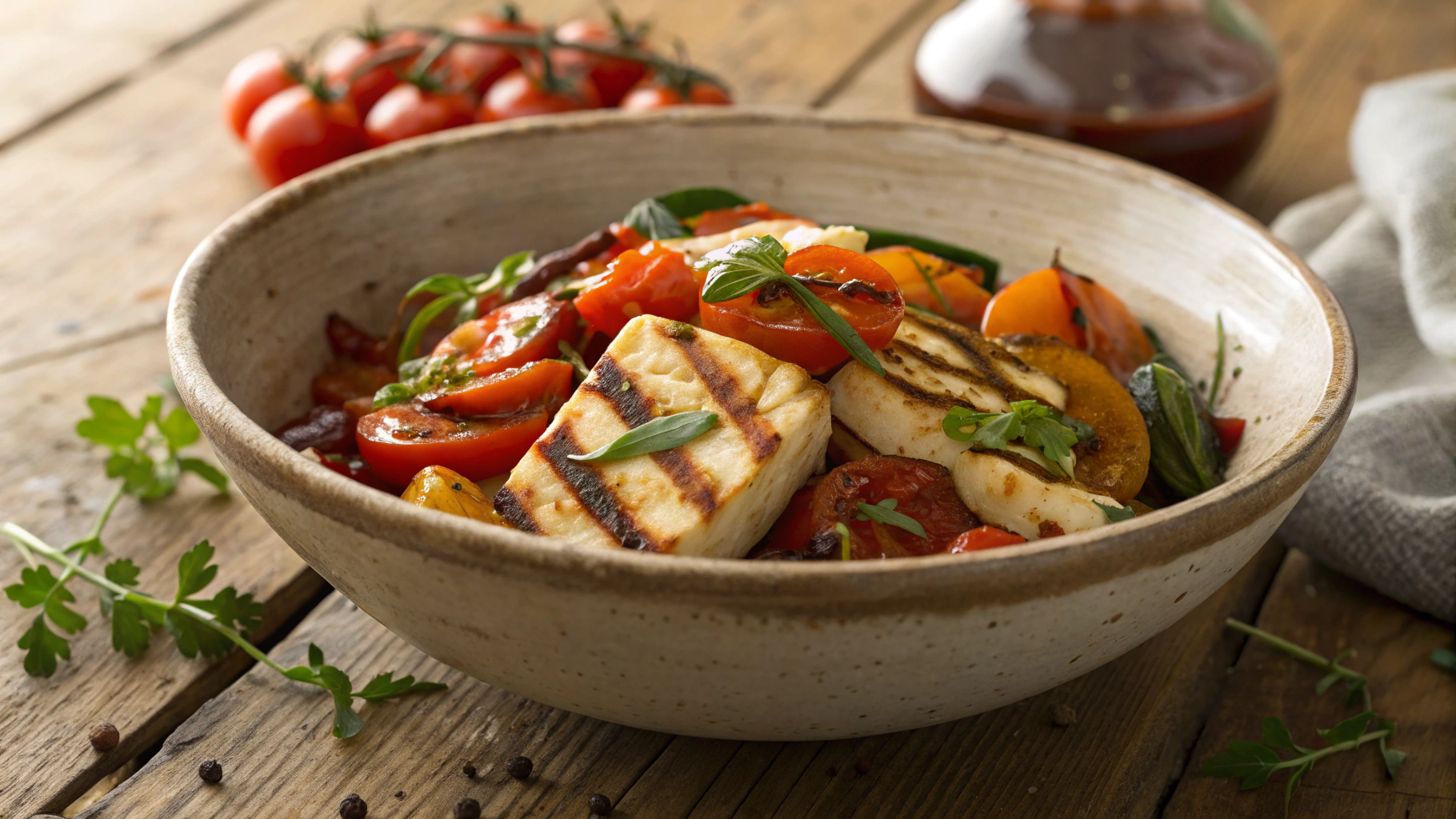 Low Carb Harissa Roasted Halloumi and Veggies