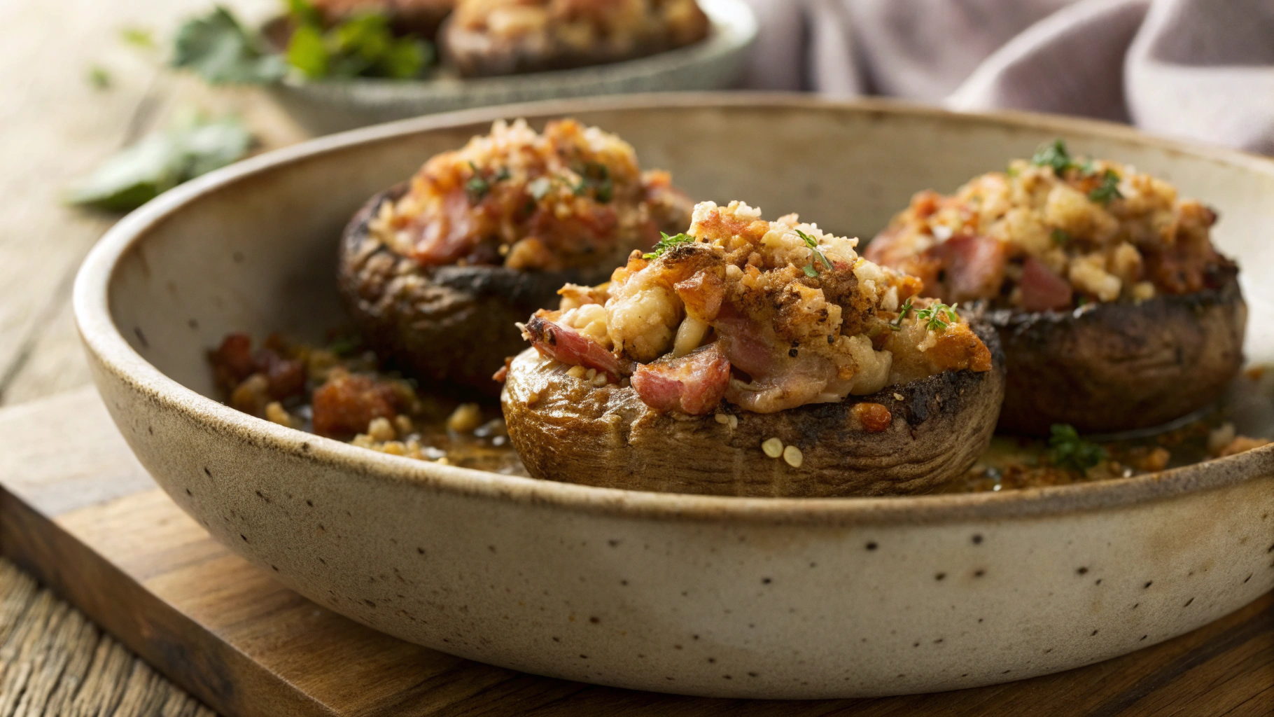 Keto Holiday Ham Stuffed Mushroom Caps