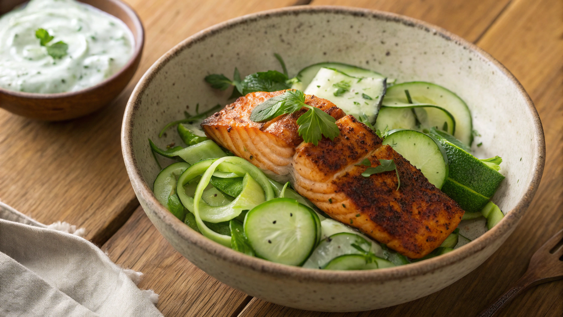 Low Carb Indian Spiced Salmon with Cucumber Mint Yogurt