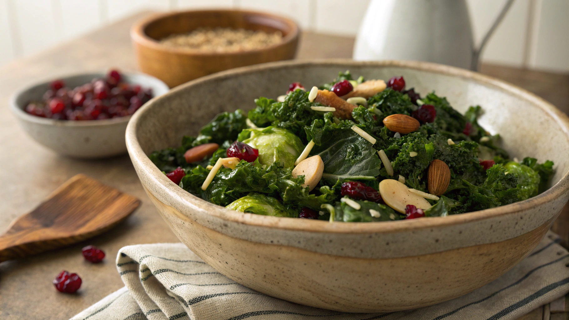 Low Carb Kale And Sprouts With Almonds And Cranberries