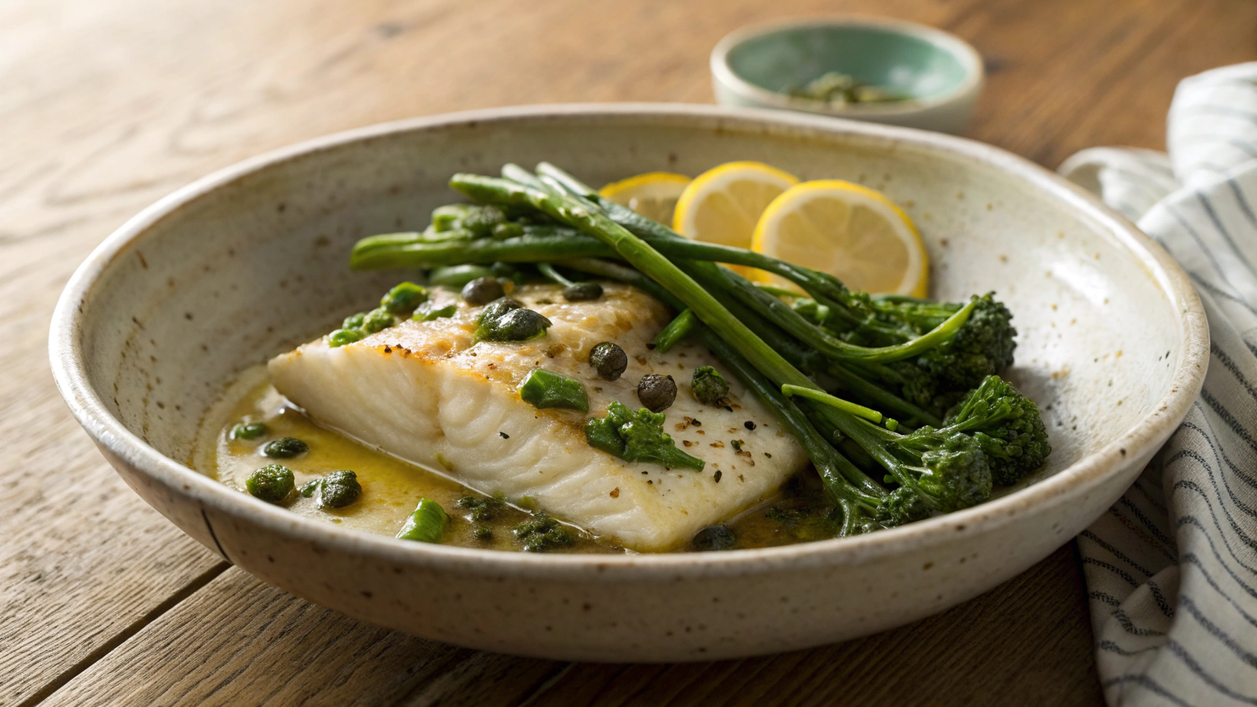 Keto Lemon And Caper Butter Cod With Broccolini