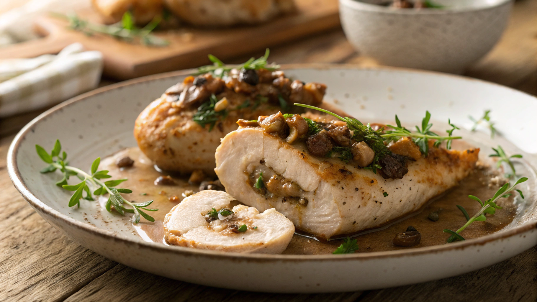 Low Carb Mushroom Walnut Puree Stuffed Chicken