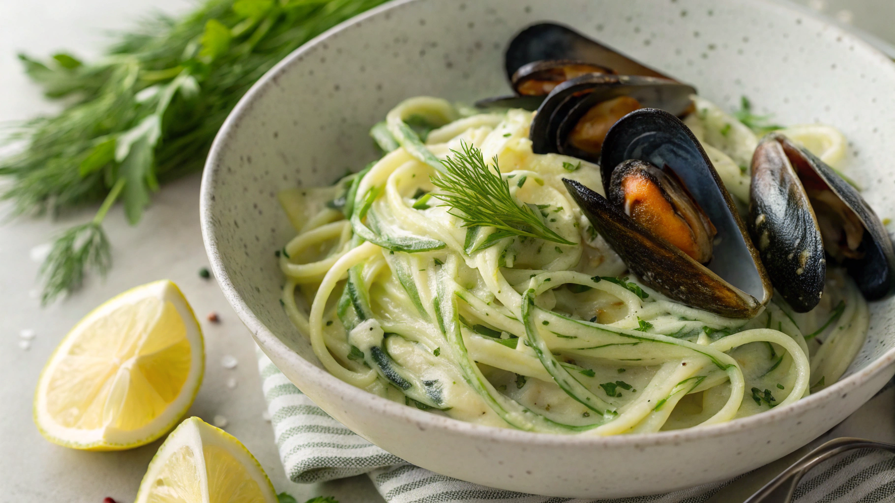 Low Carb Mussel Pasta W/ White Wine And Garlic