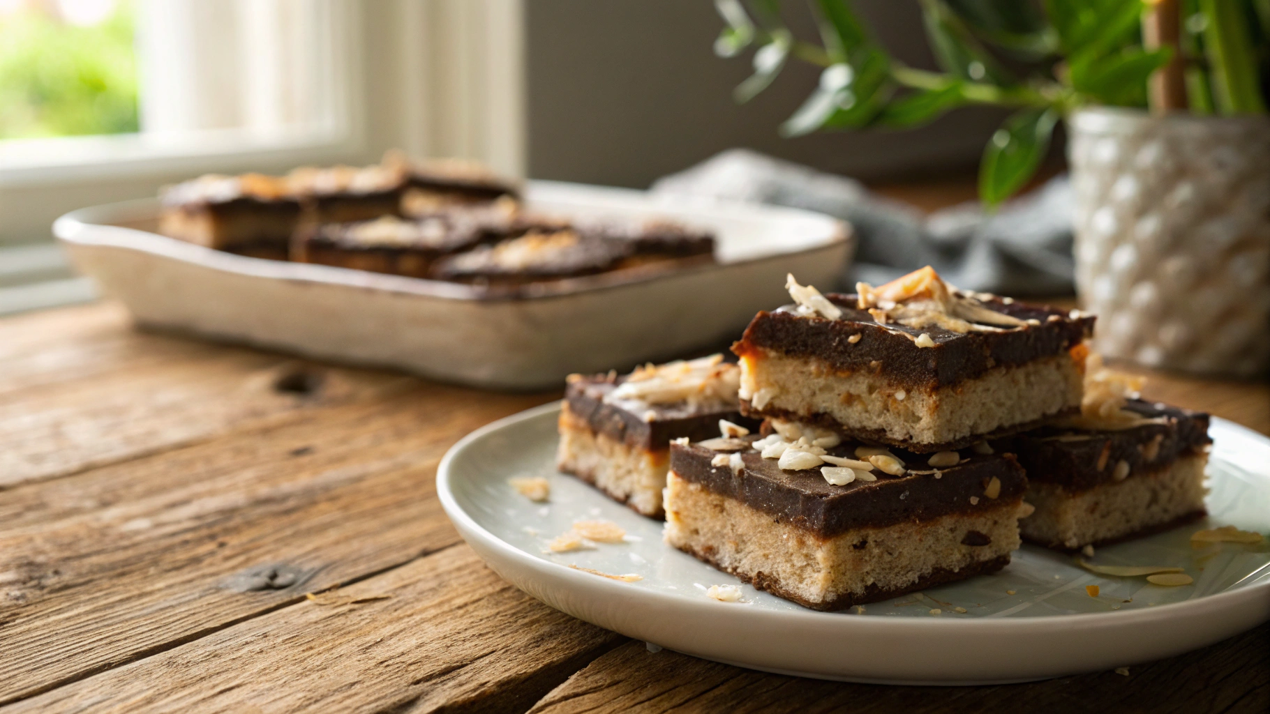 Low Carb No-Bake Layered Coconut-Chocolate Bars