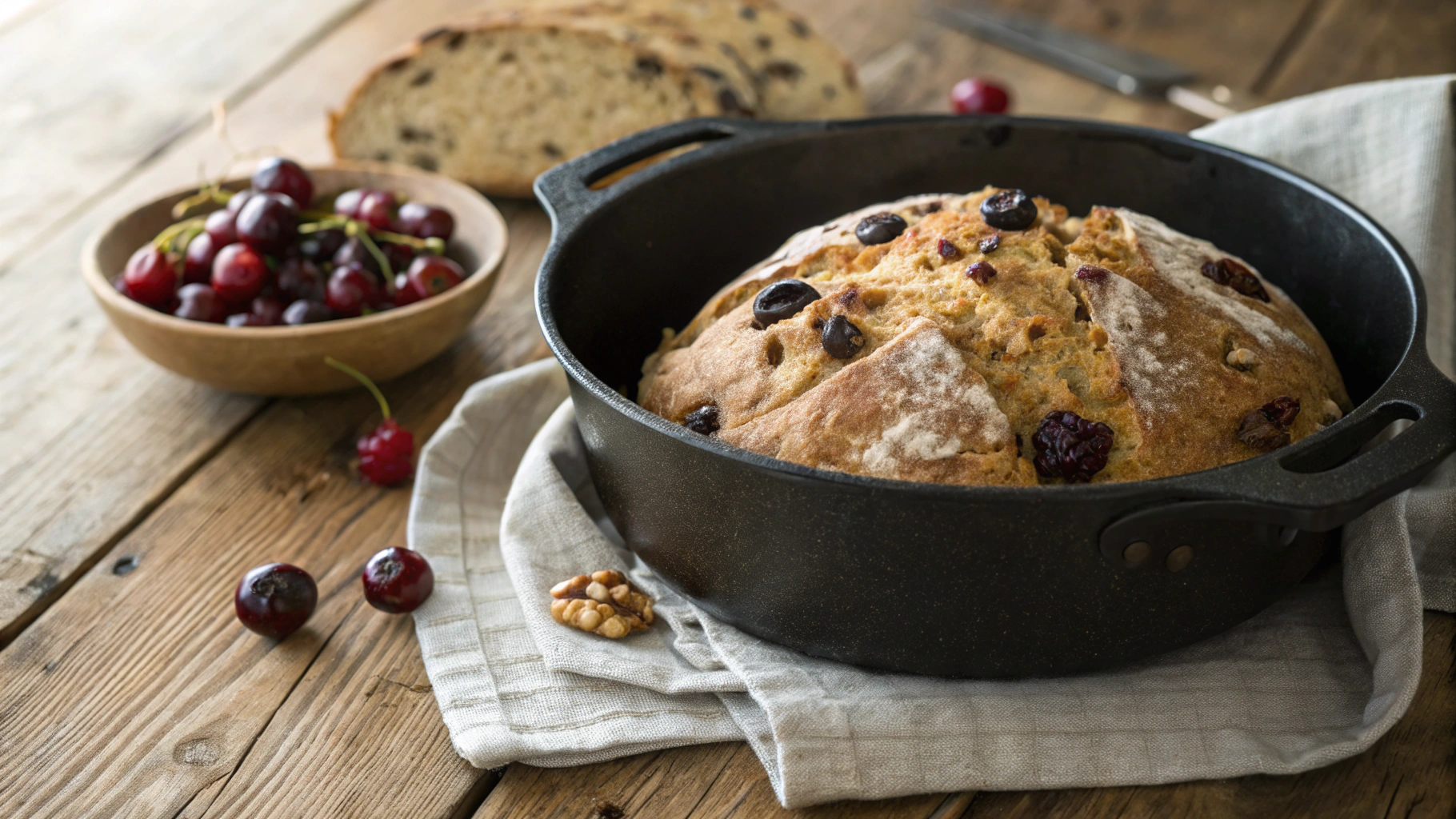 Keto No-Knead Dutch Oven Cherry Walnut Loaf