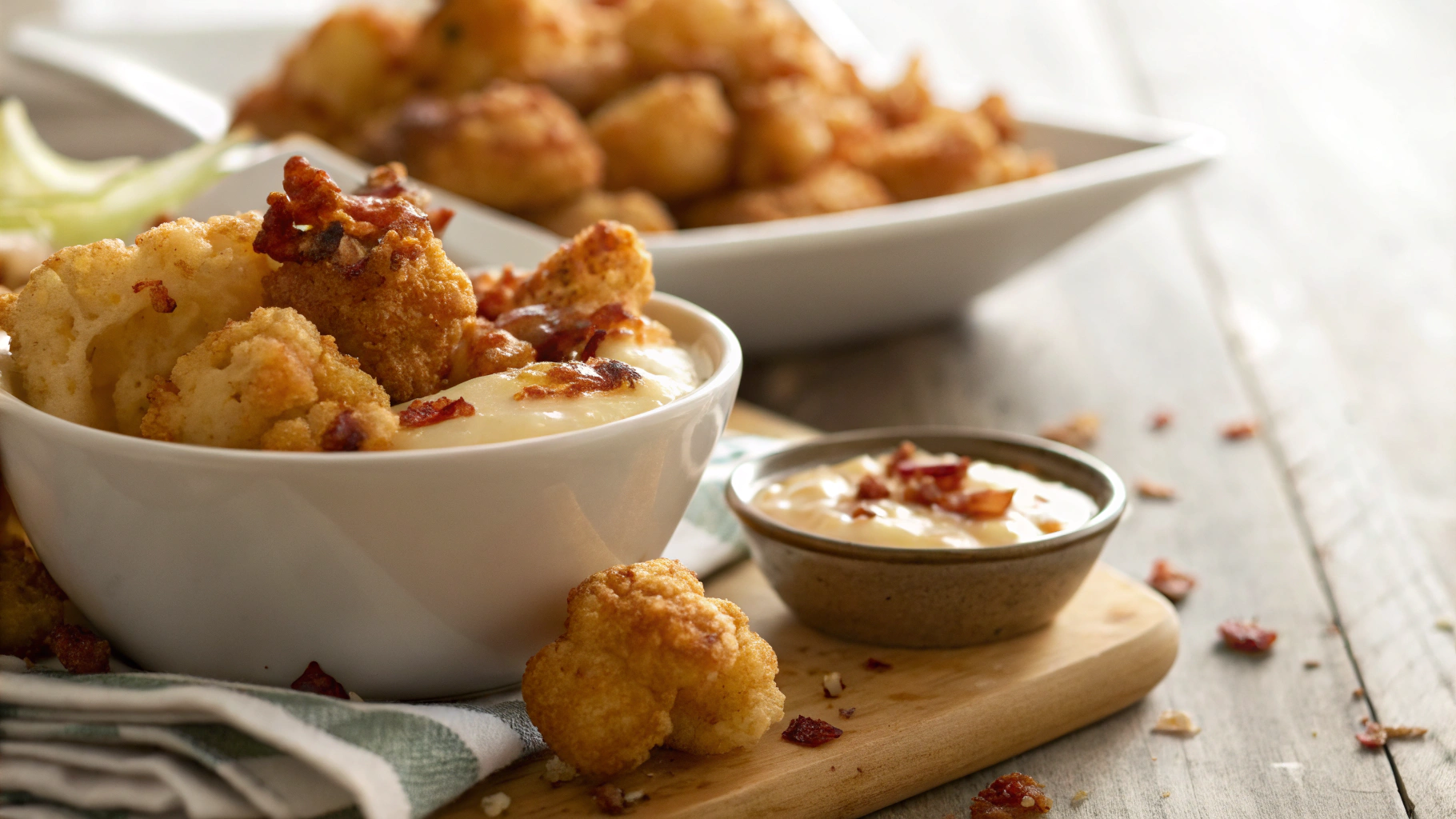 Low Carb Parmesan Air Fried Caulifower w Bacon Cheese Dip