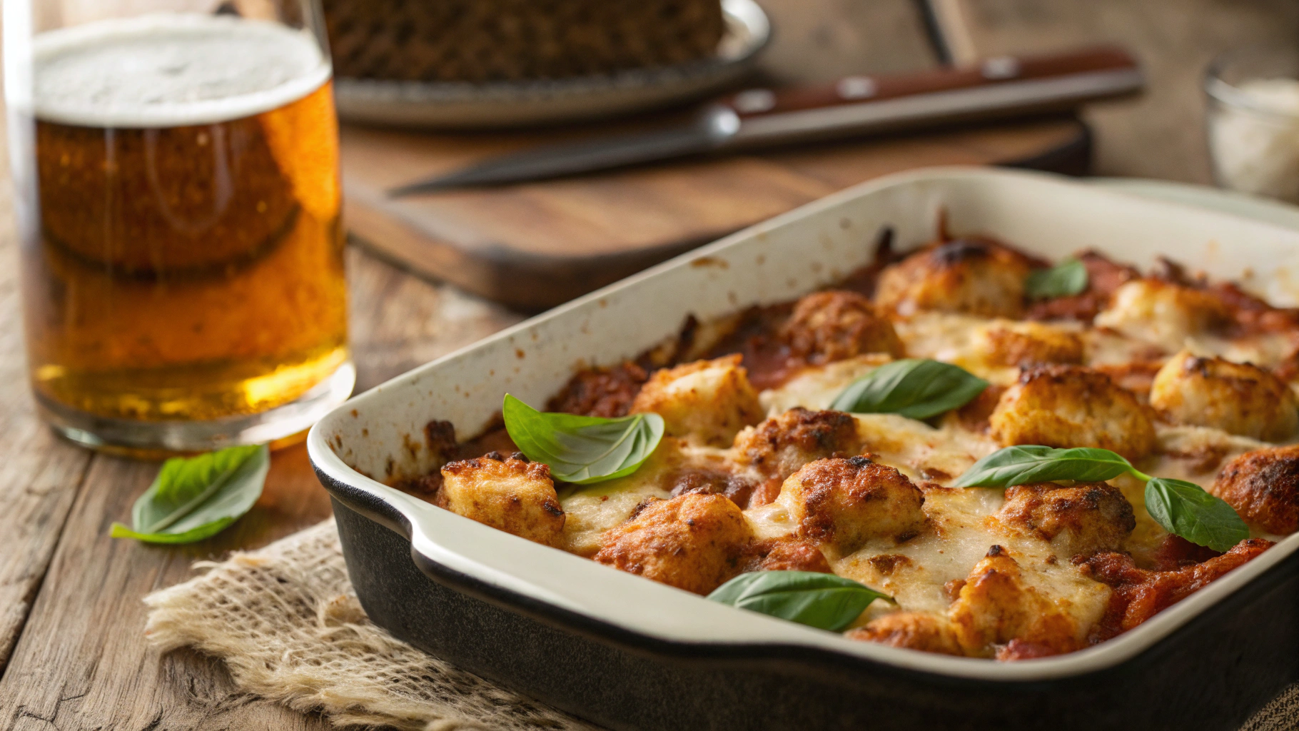 Low Carb Pizza Pasta w Fathead "Beer" Nuggets