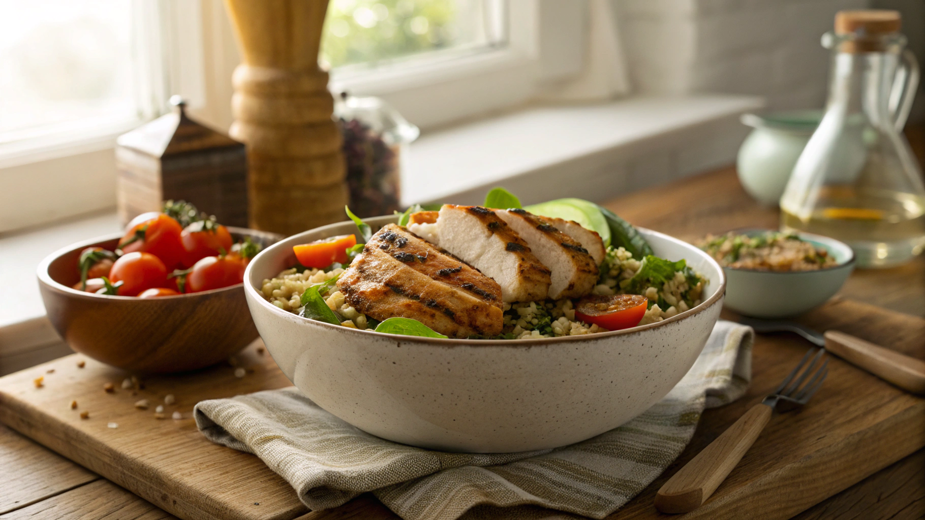 Low Carb Quinoa Salad with Herbed Chicken