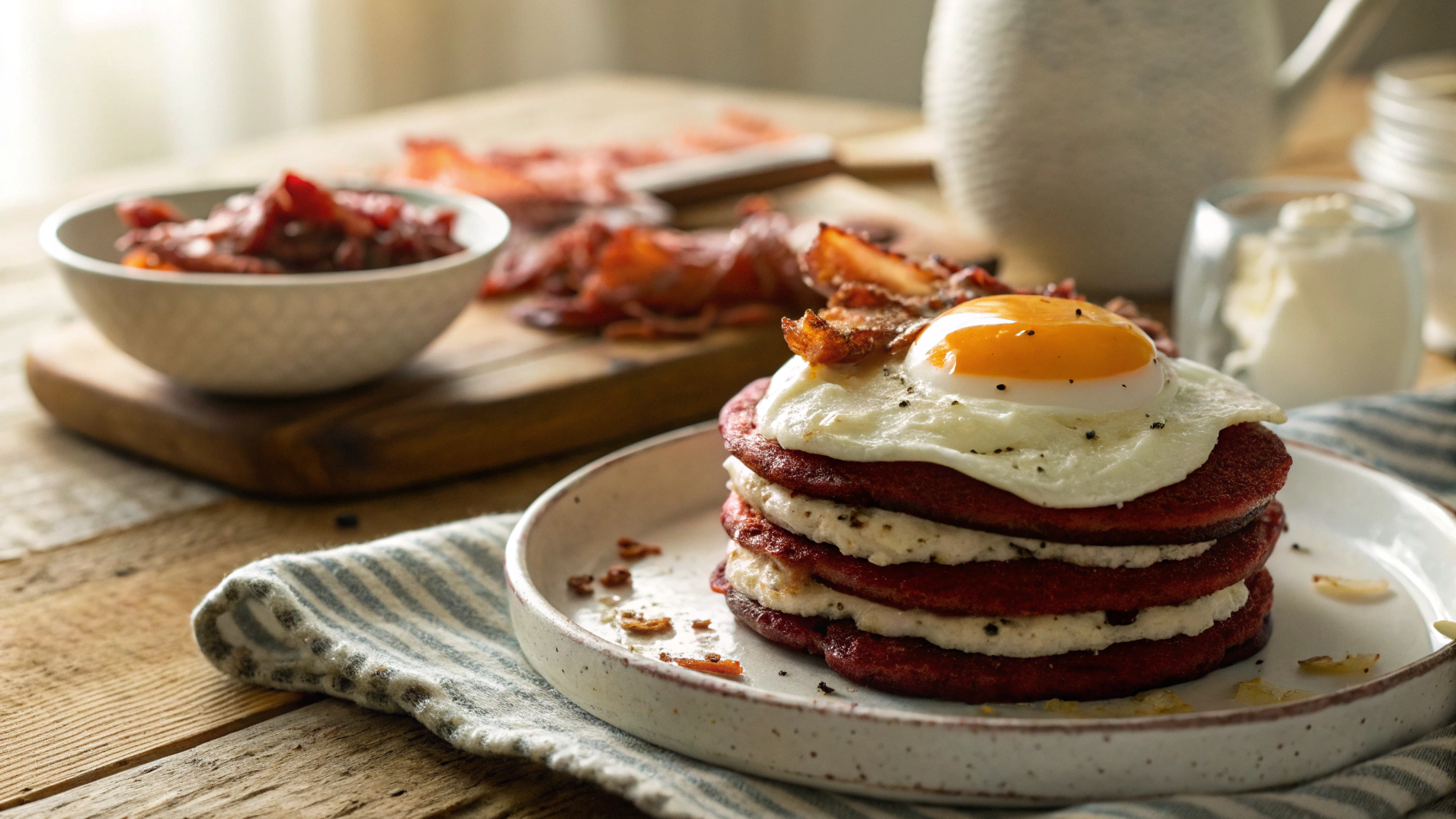 Low Carb Red Velvet Pancake Brunch