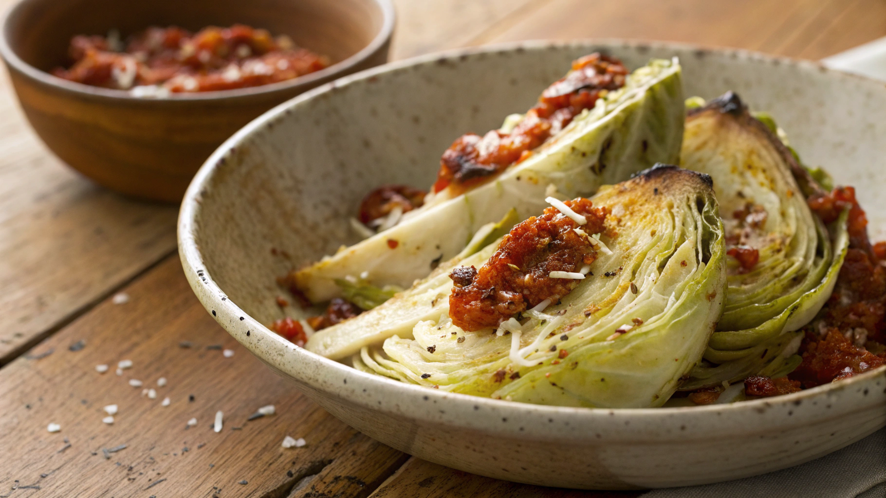 Low Carb Roasted Cabbage Wedges With Sundried Tomato Pesto