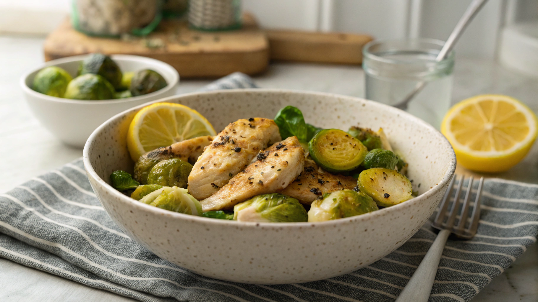 Low Carb Roasted Lemon Pepper Chicken and Brussels Sprouts