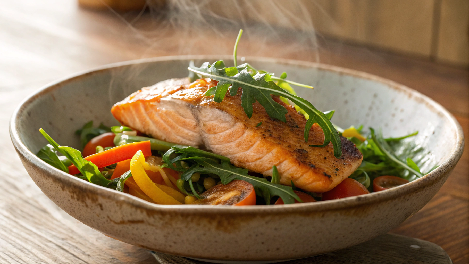 Low Carb Salmon And Greens W Stir Fry Vegetables
