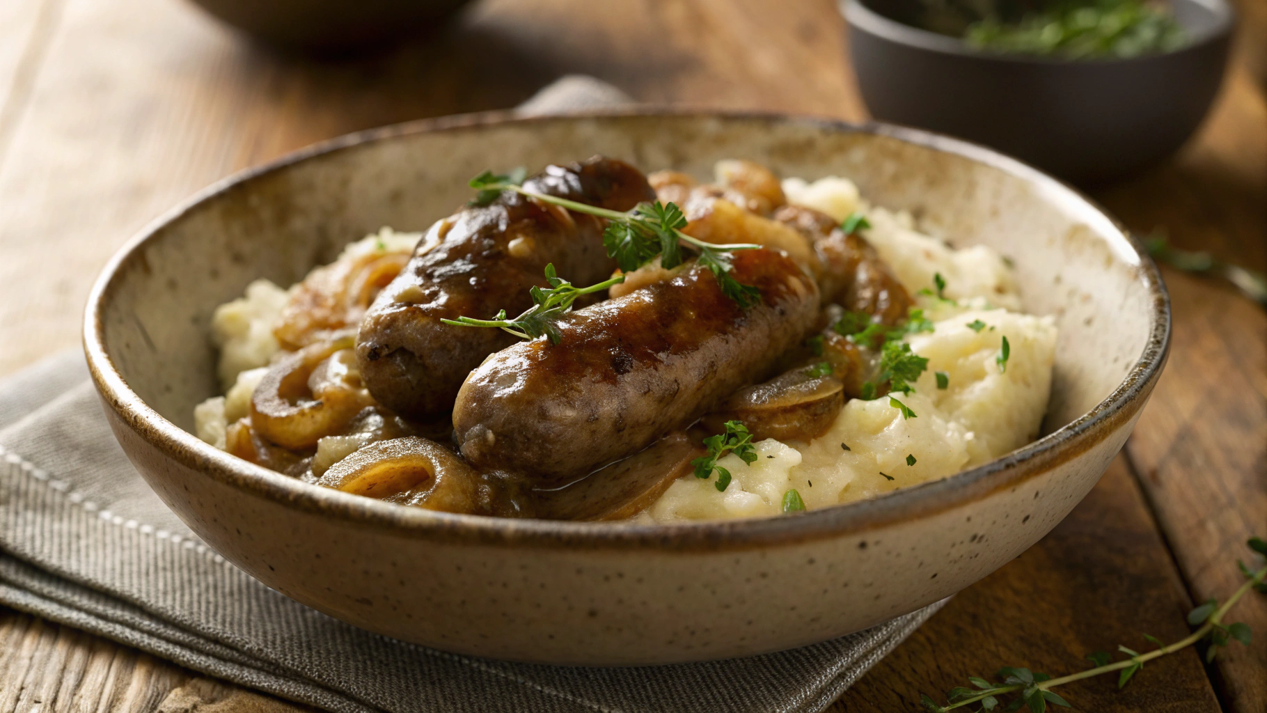 Low Carb Sausage And Mash With Onion Gravy