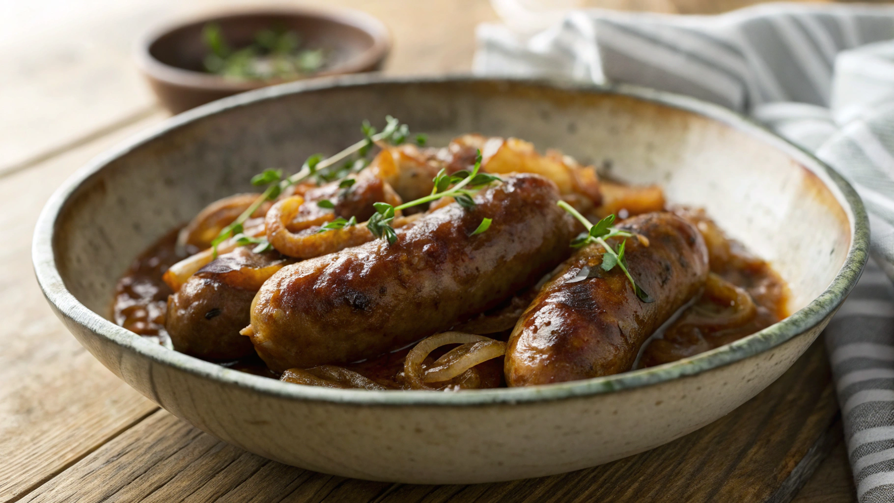Keto Sausages w Caramelized Onion Sauce