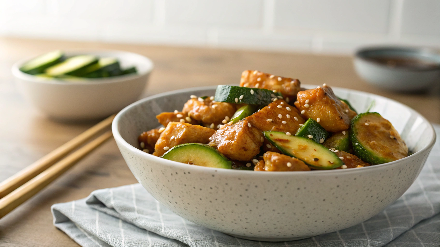 Low Carb Sesame Chicken with Zucchini Chow Mein