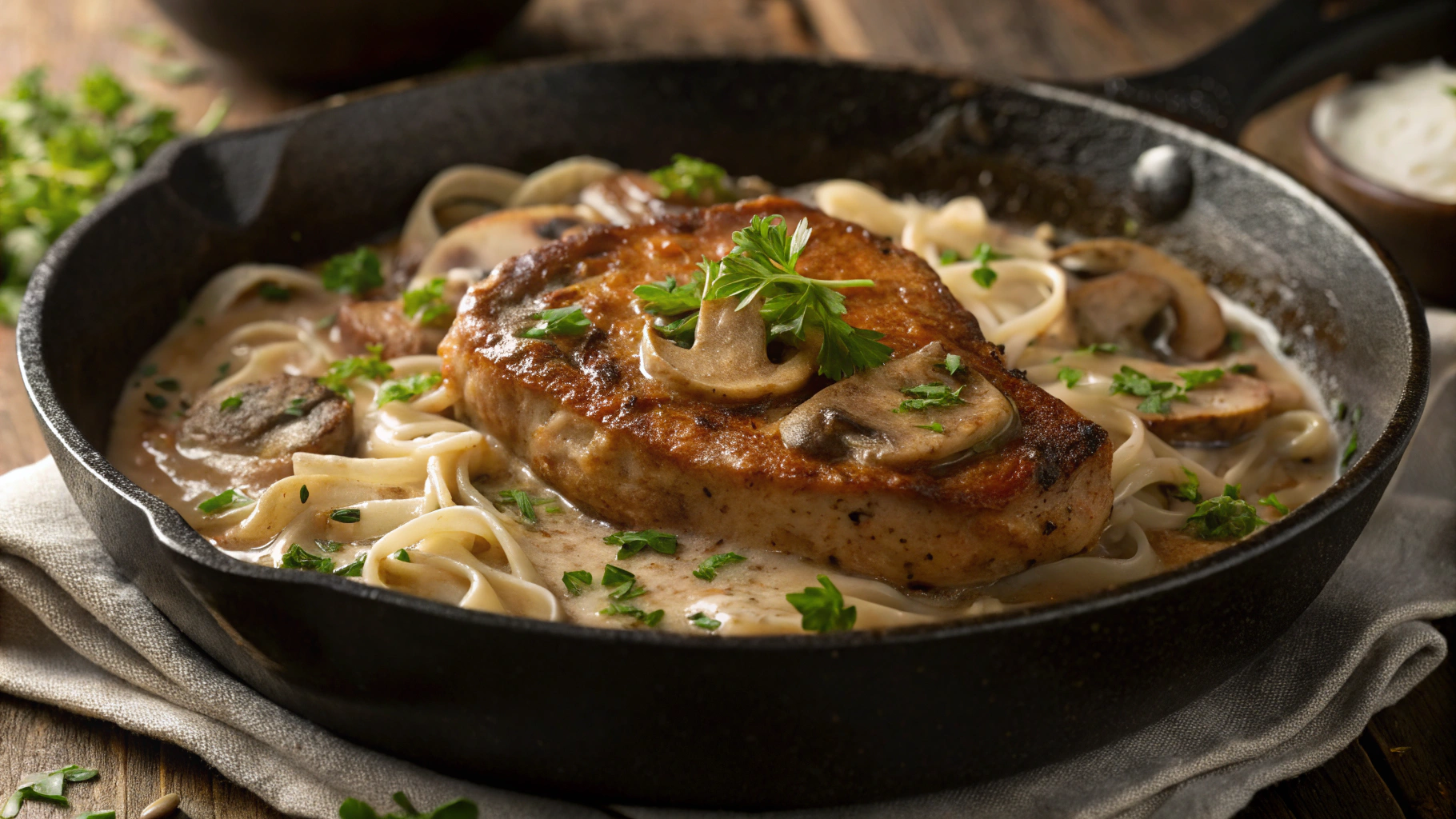 Low Carb Smothered Breaded Pork Chops With Shirataki Noodles