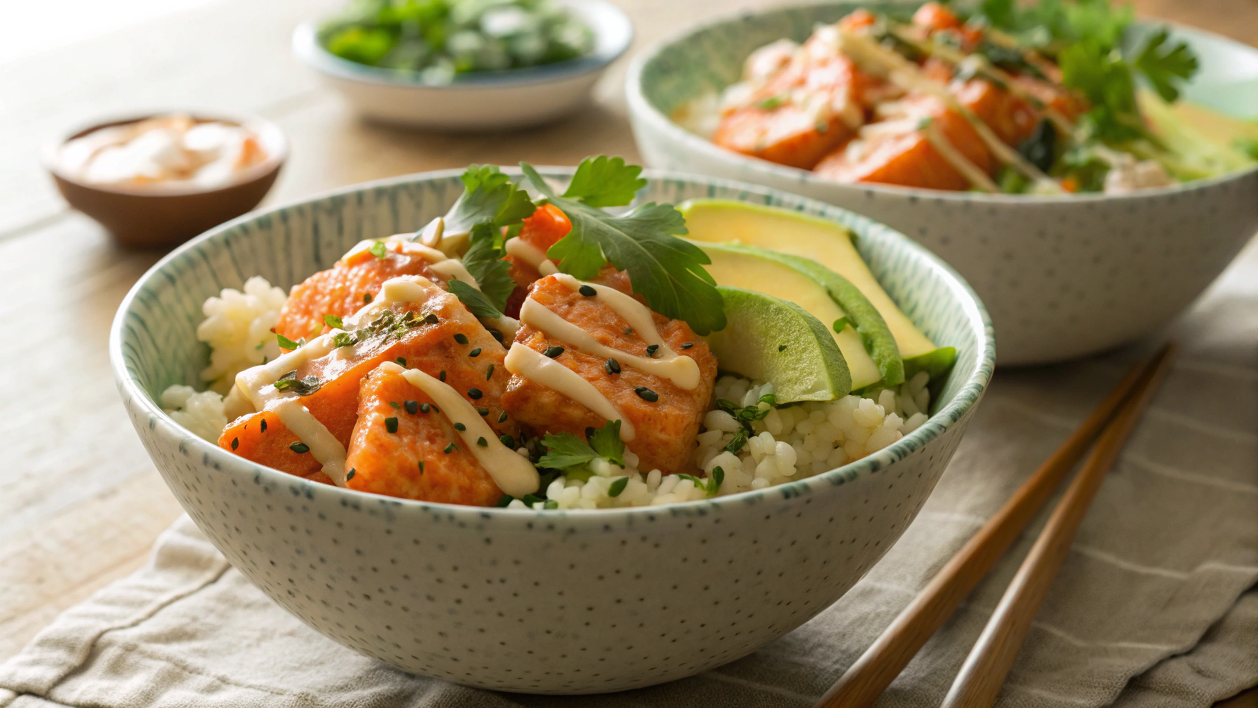 Keto Spicy Salmon Rice Bowl