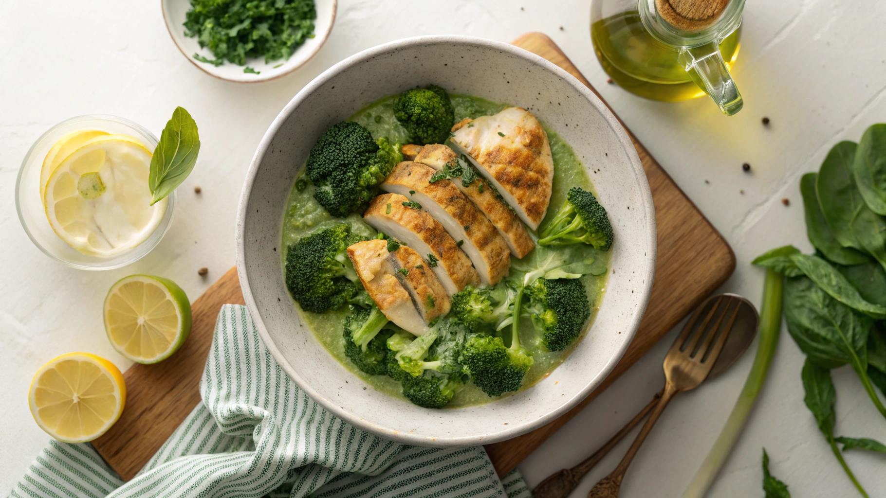 Low Carb Spinach and Artichoke Smothered Chicken w Tarragon Mustard Broccoli