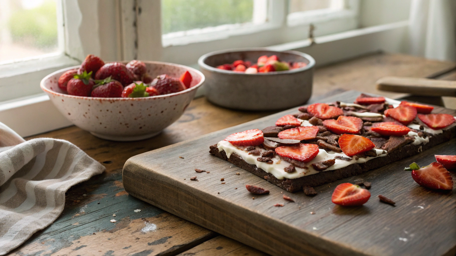 Keto Strawberry and Chocolate Frozen Yogurt Bark