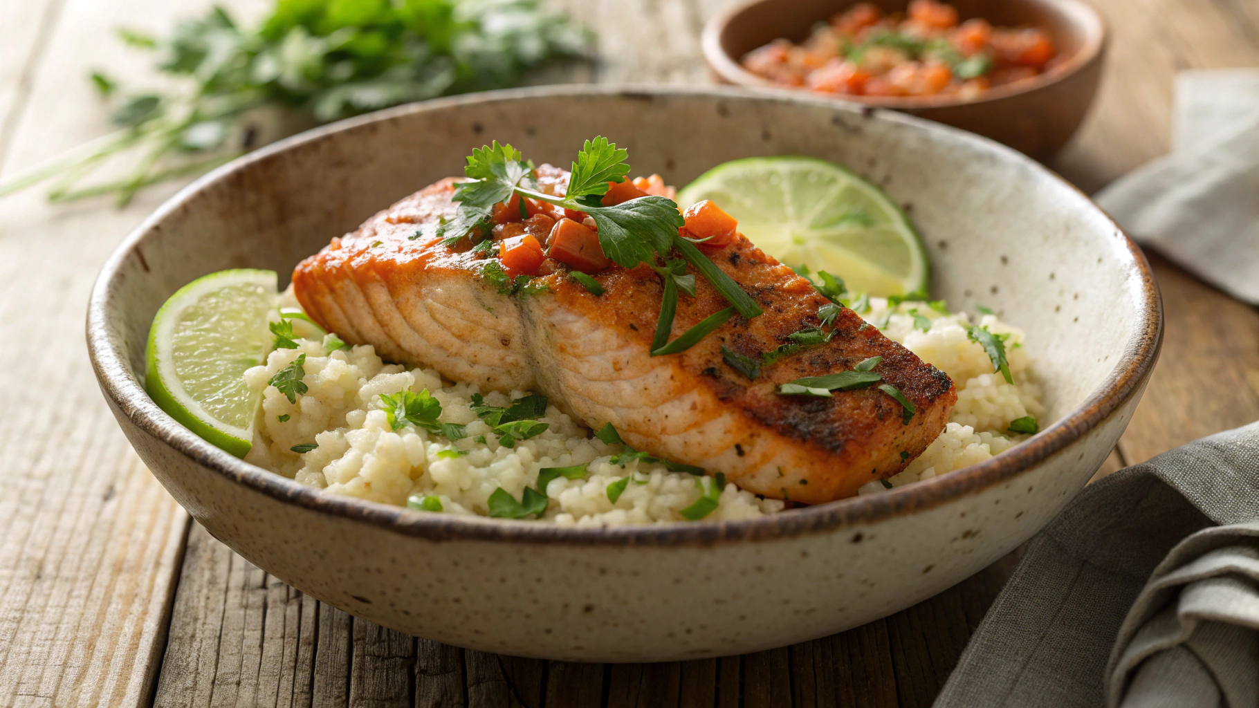 Keto Sweet Chili Lime Salmon w Creamed Spanish Rice