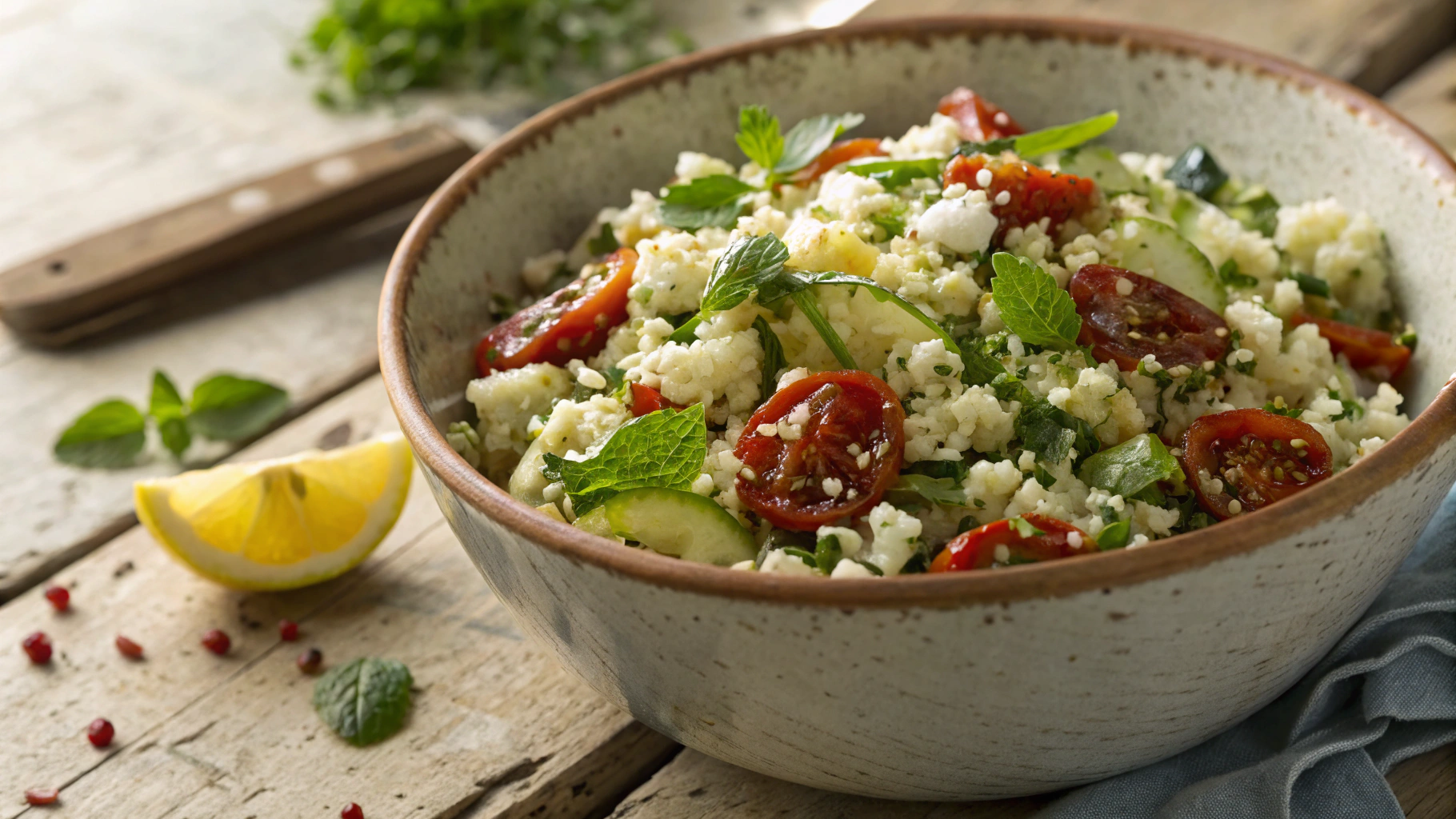 Low Carb Tabbouleh Salad with Feta Cheese
