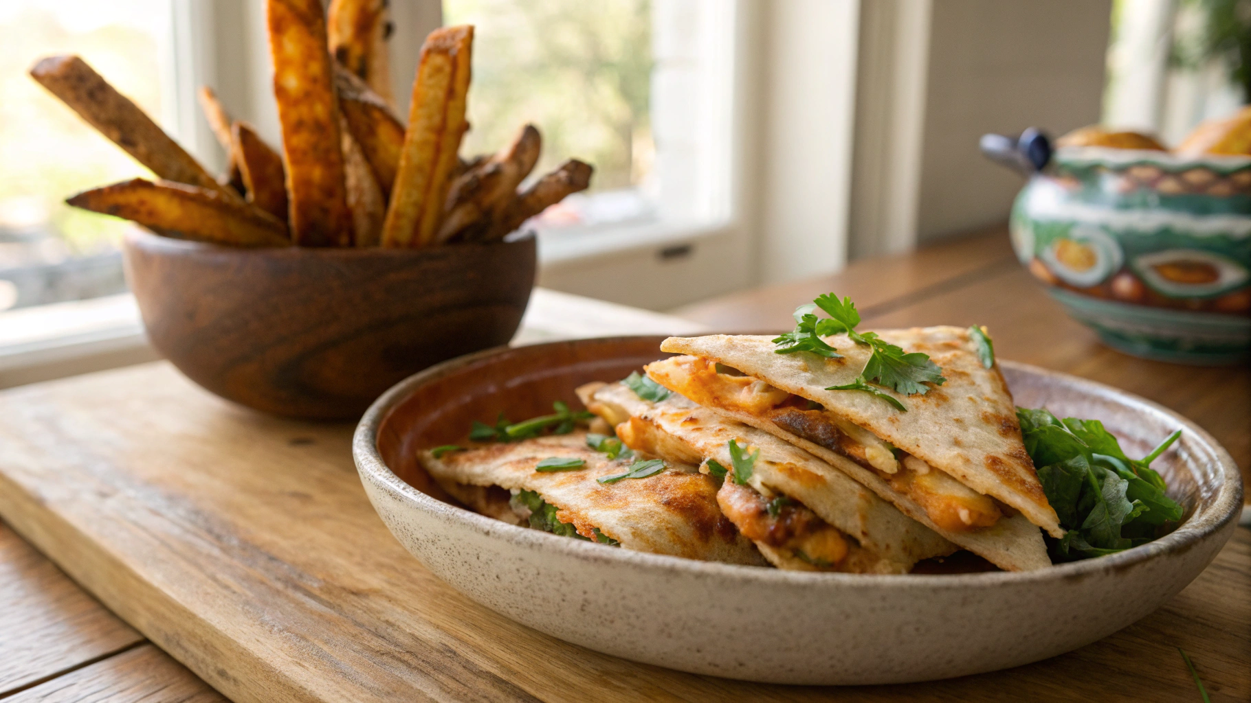 Keto Tangy Chicken Quesadilla w Air Fryer Portobello Fries