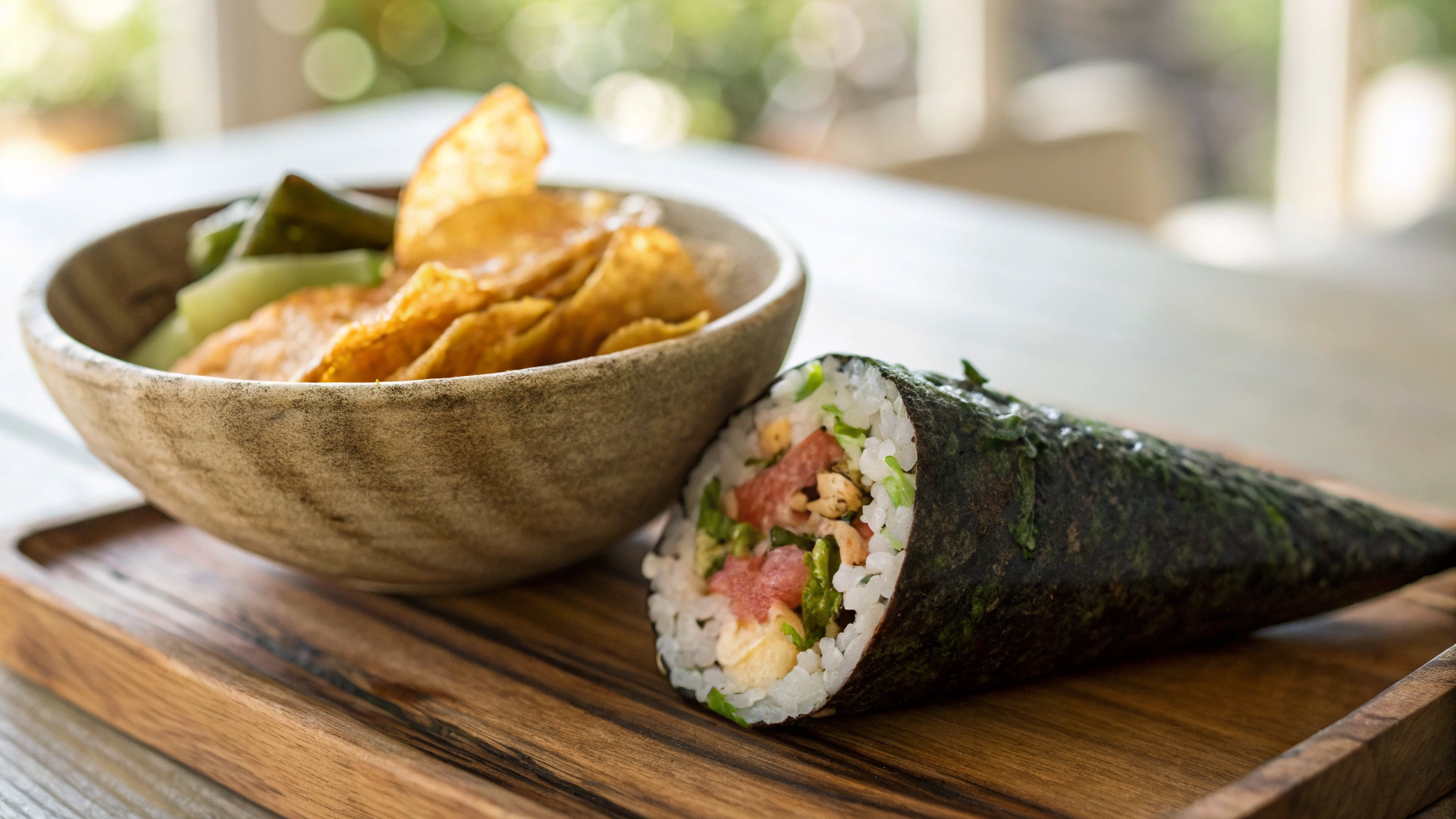Keto Tuna Maki Handroll w Air Fried Pickle Chips