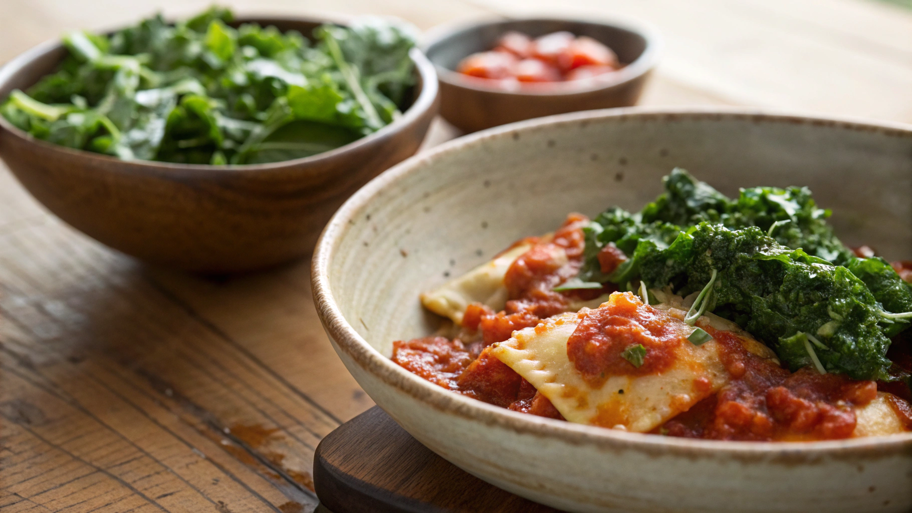 Low Carb Turkey Ravioli w Italian Kale Salad