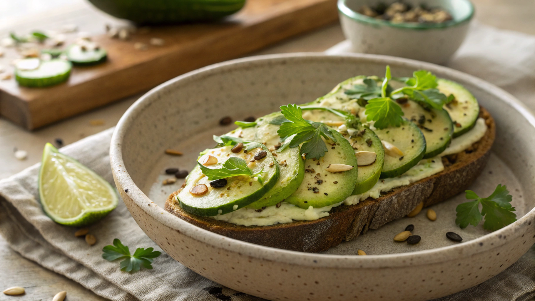 Low Carb Vegan Grilled Zucchini Open Sandwich