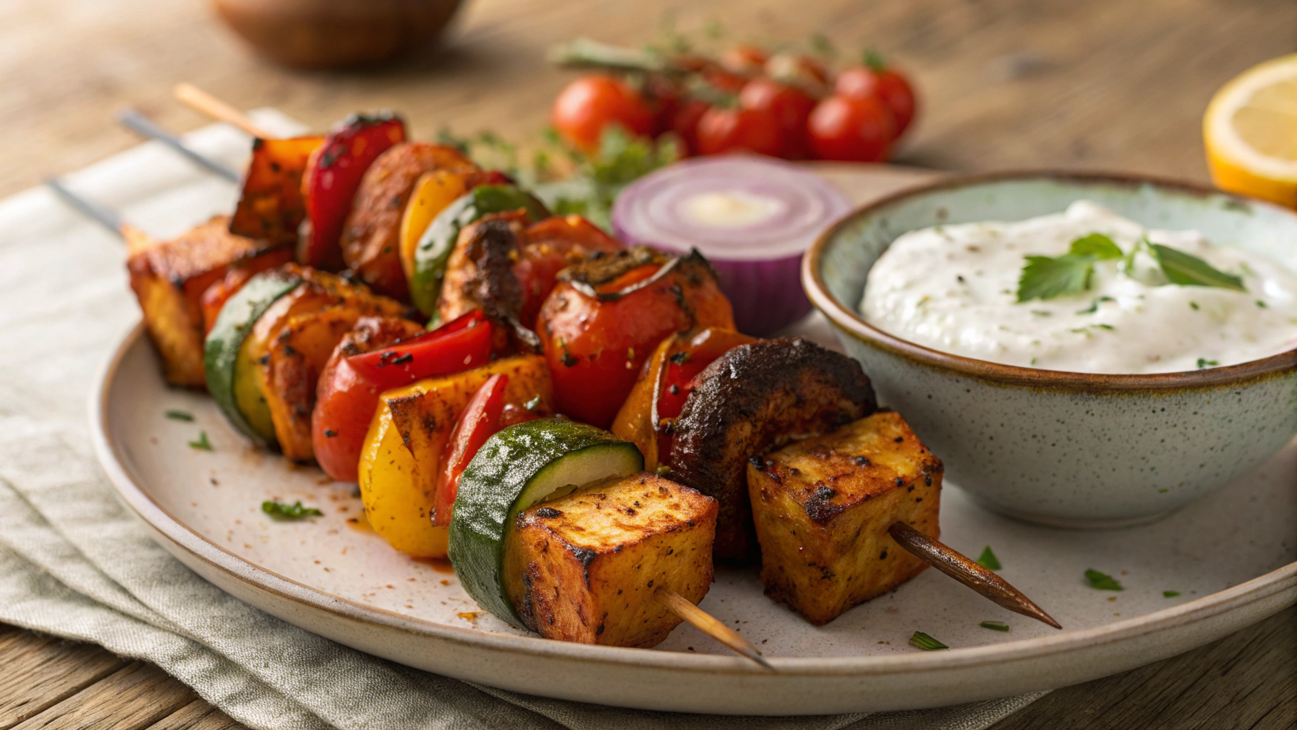 Low Carb Vegan Harissa Kebabs