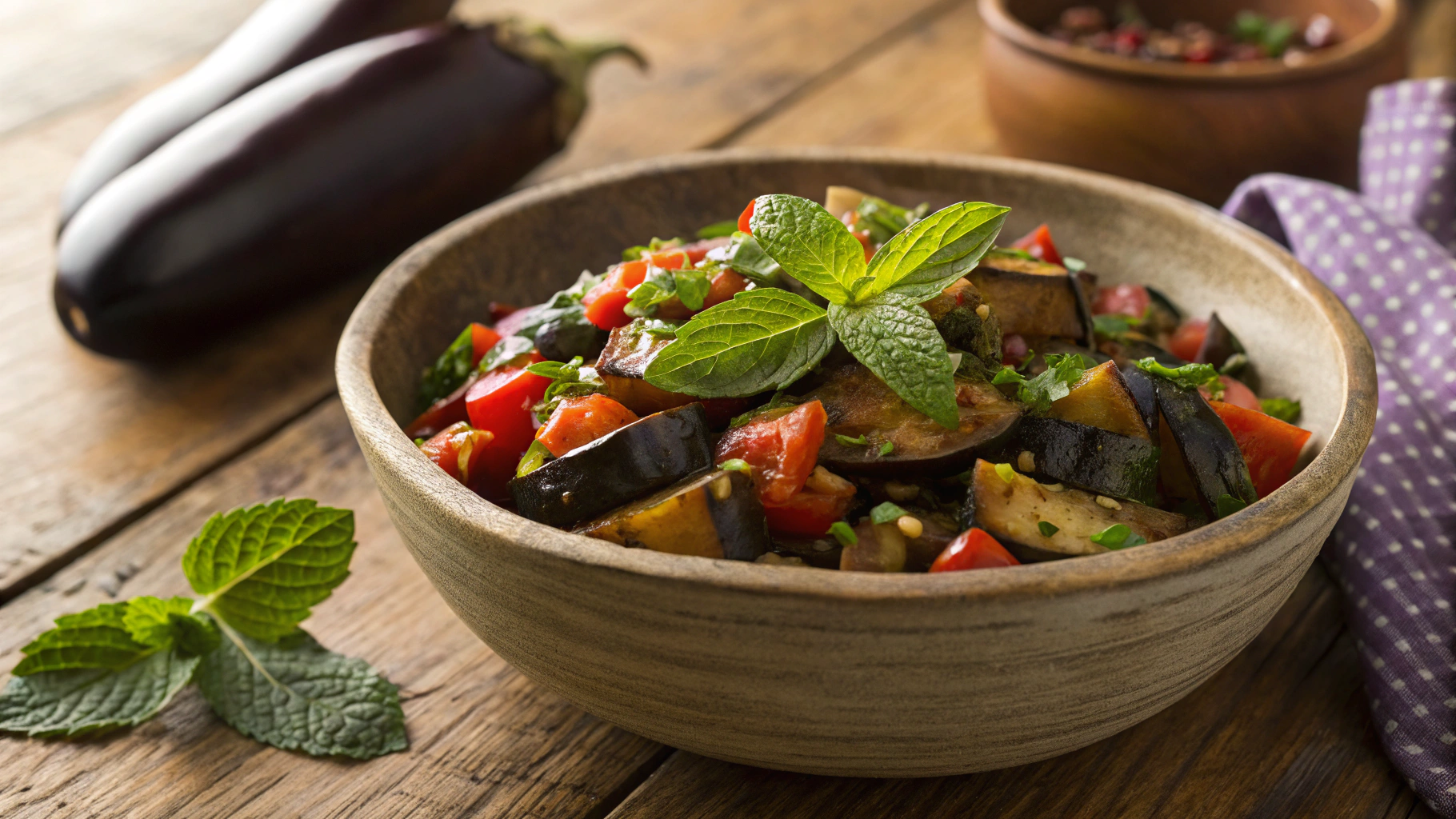 Low Carb Vegan Spiced Eggplant Salad with Mint