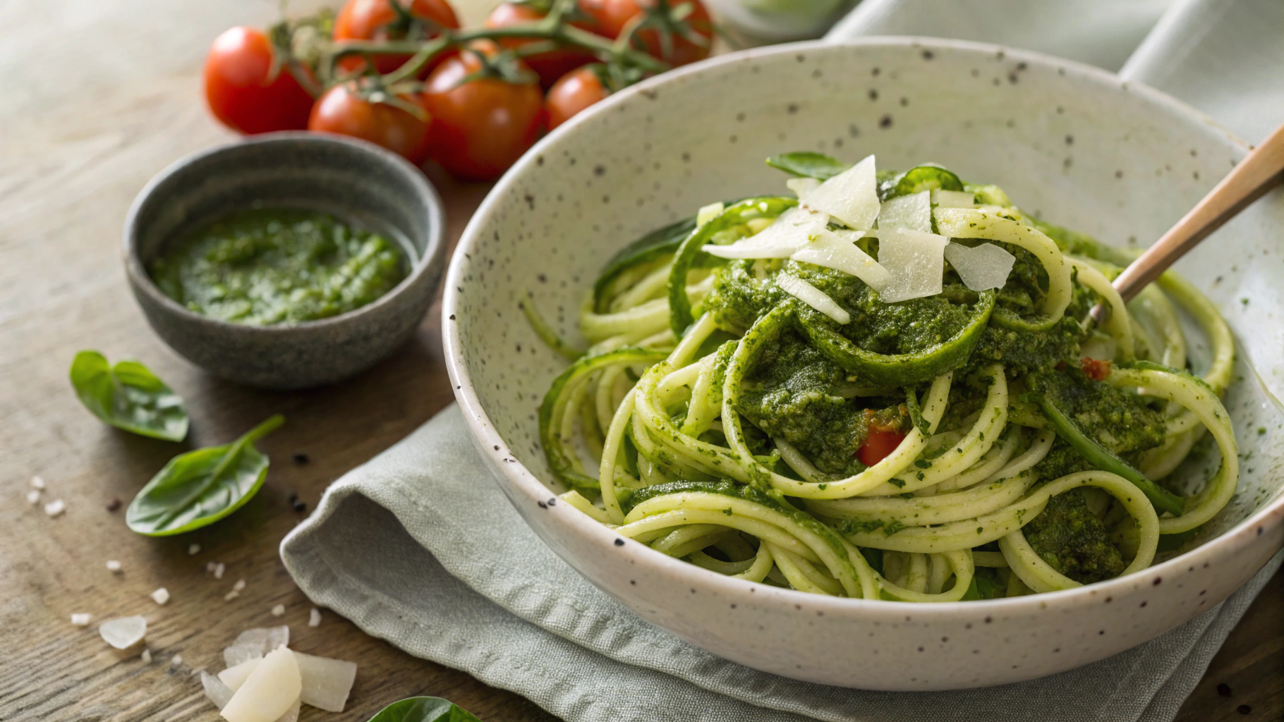 Low FODMAP Vegan Zucchini Noodles with Walnut Pesto