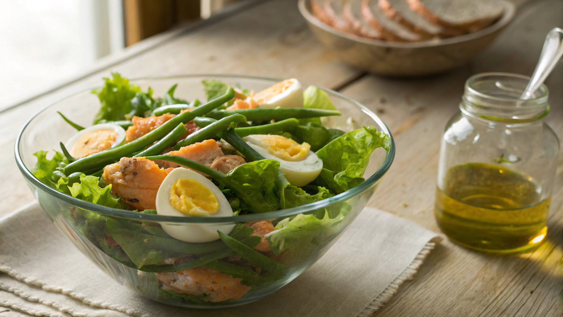 Low Carb Mason Jar Salmon Nicoise Salad