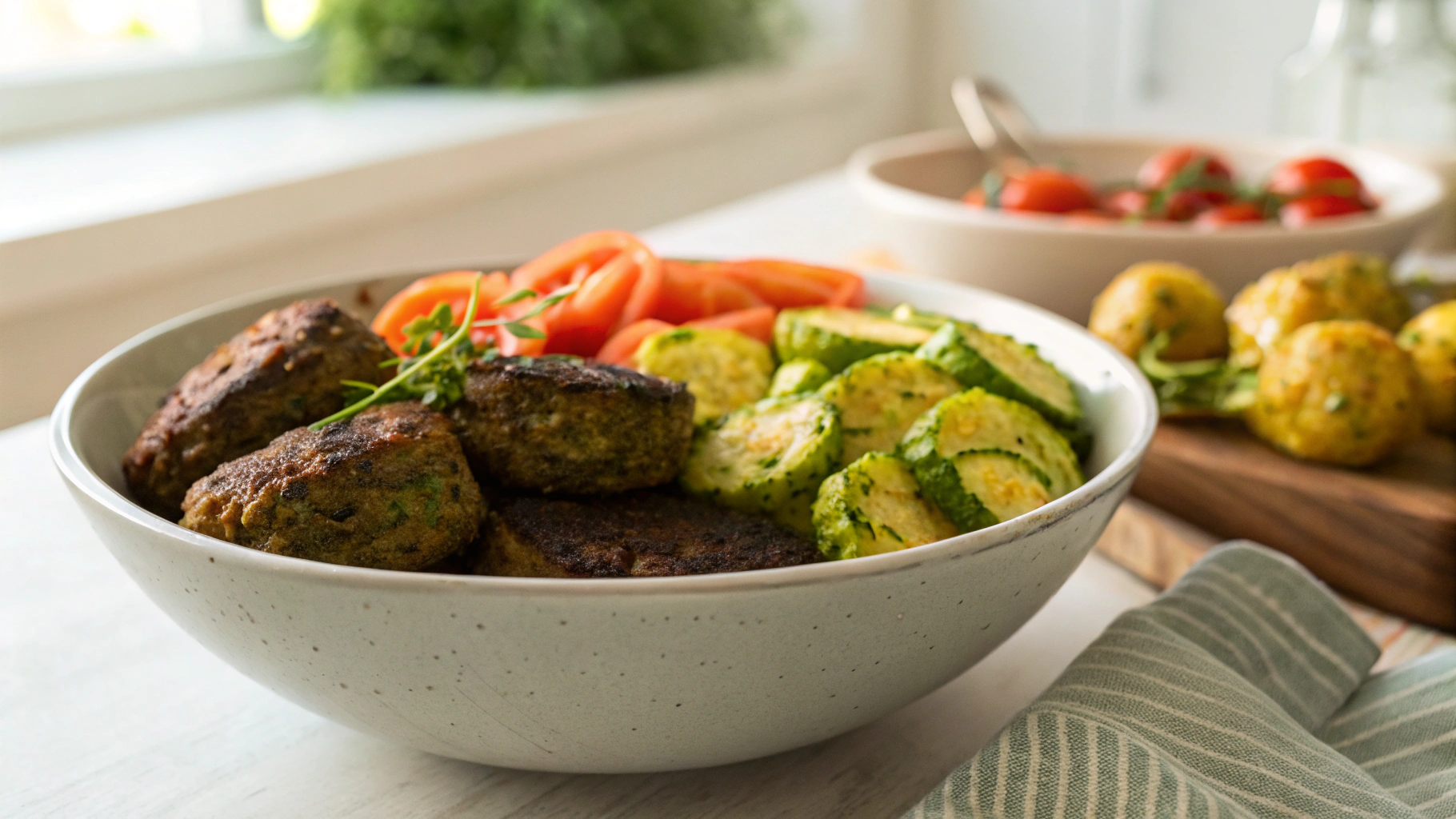 Meatless Paleo Burger Patties and Zucchini Tots