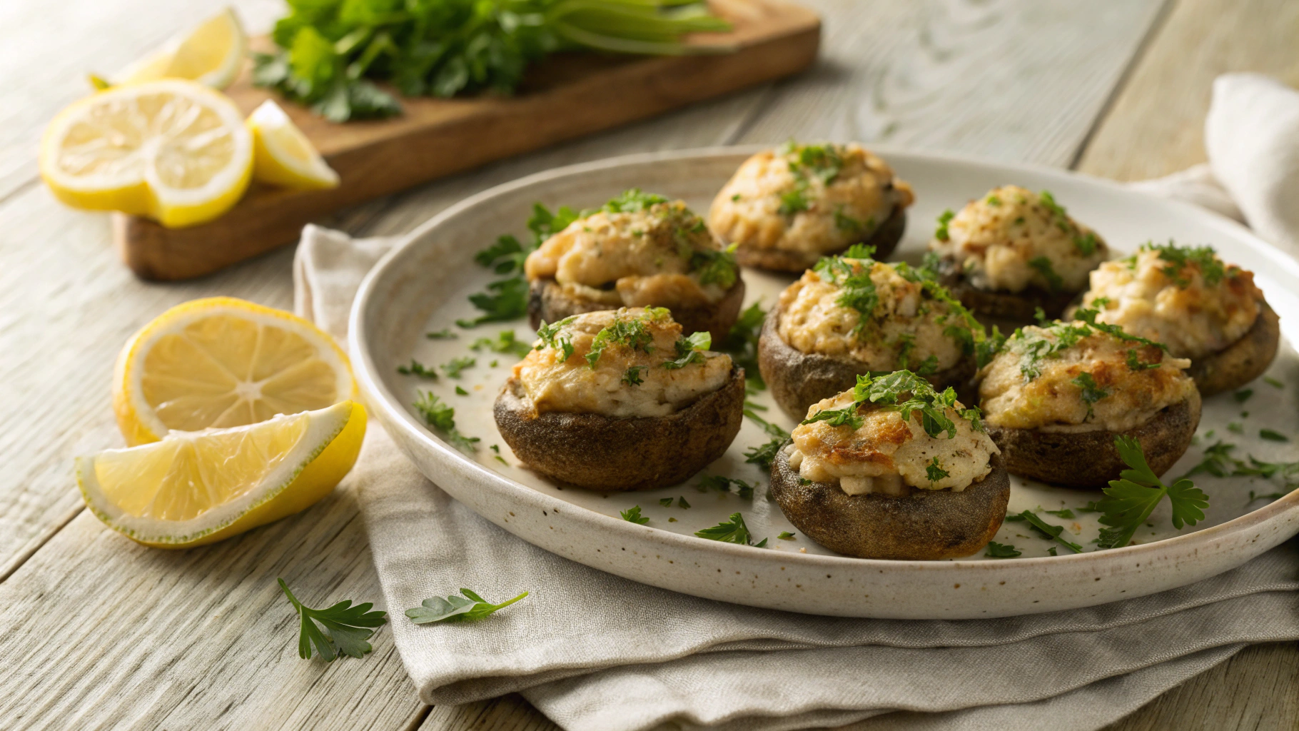 New Year's Keto Crab Stuffed Mushroom Snack