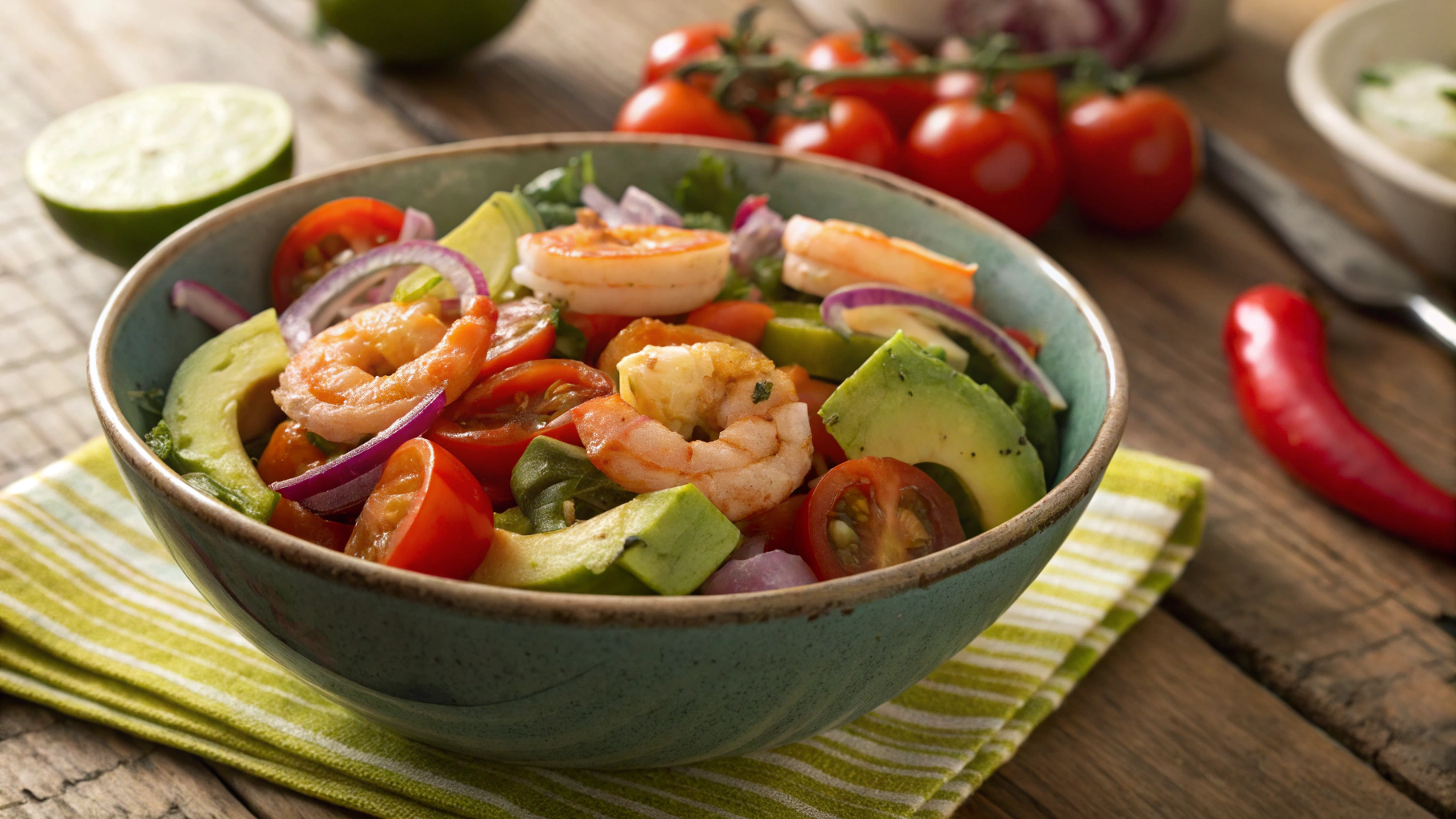 New Year’s Keto Shrimp Guacamole Salad