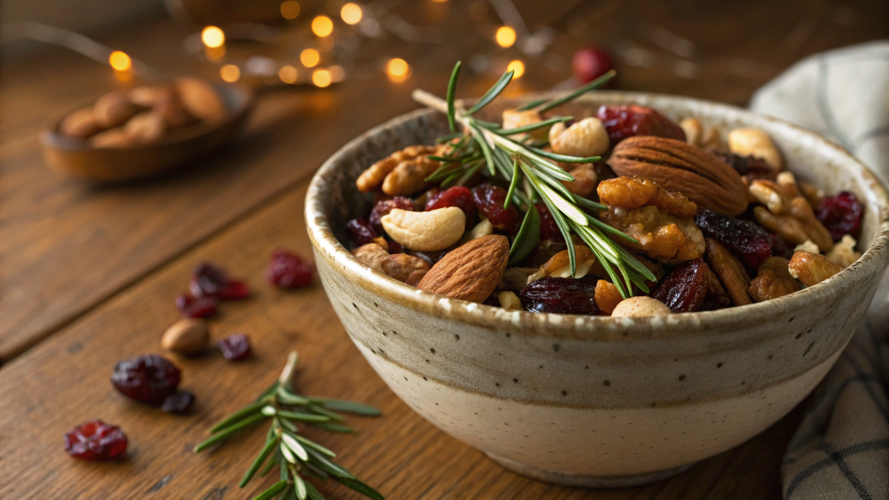 New Year's Rosemary Roasted Keto Nuts and Cranberry Trail mix