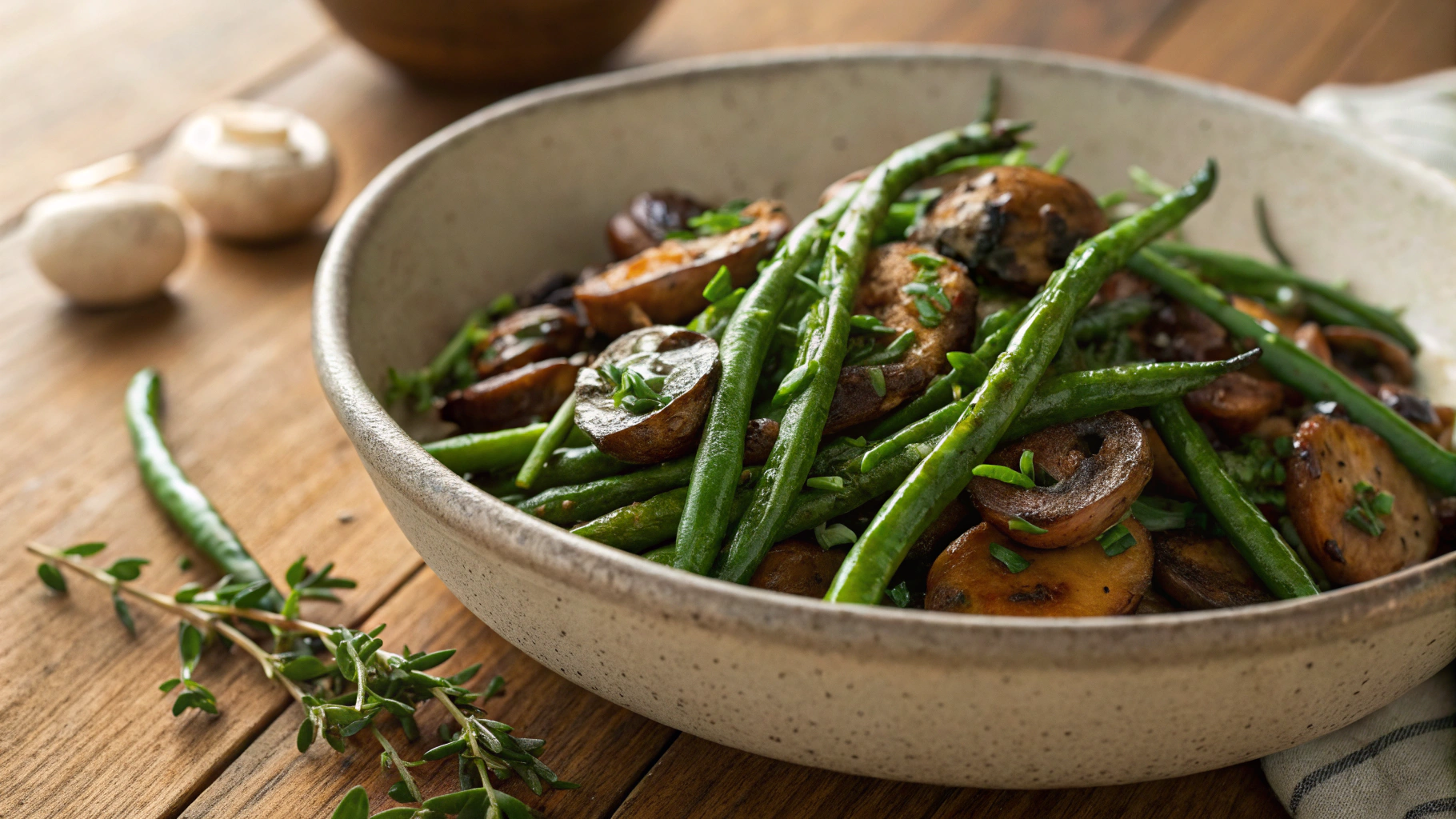 Vegan Low Carb Blistered Green Beans and Mushrooms
